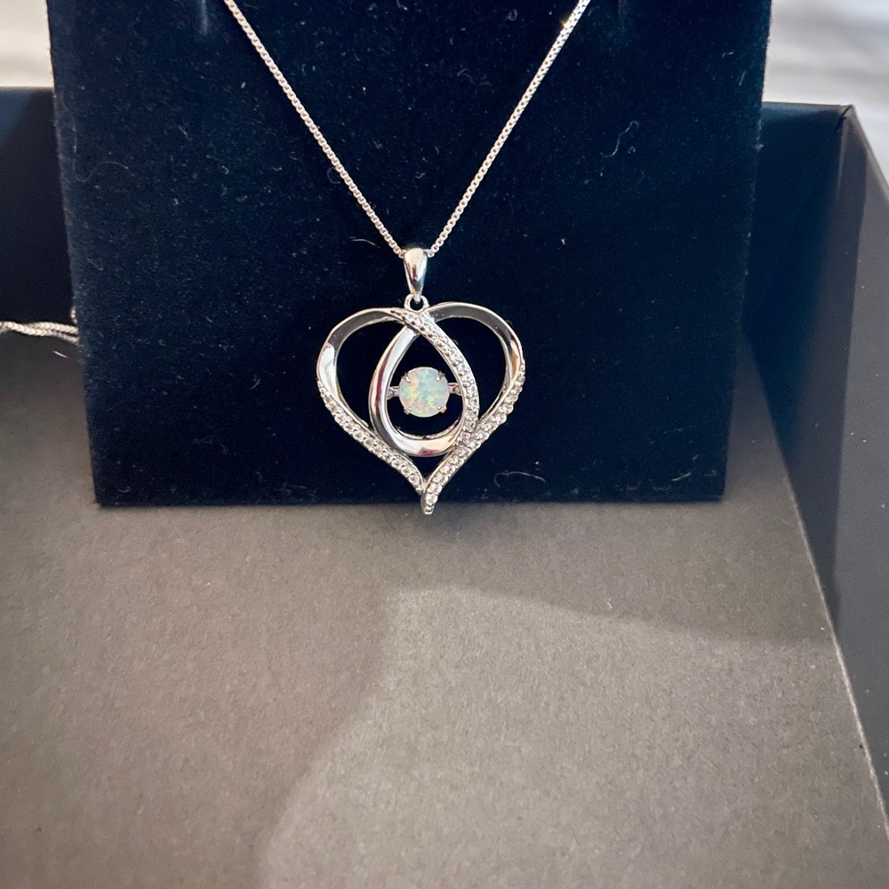 NEW Kay Jewelers Opal Heart with White Lab-Created Sapphires Necklace